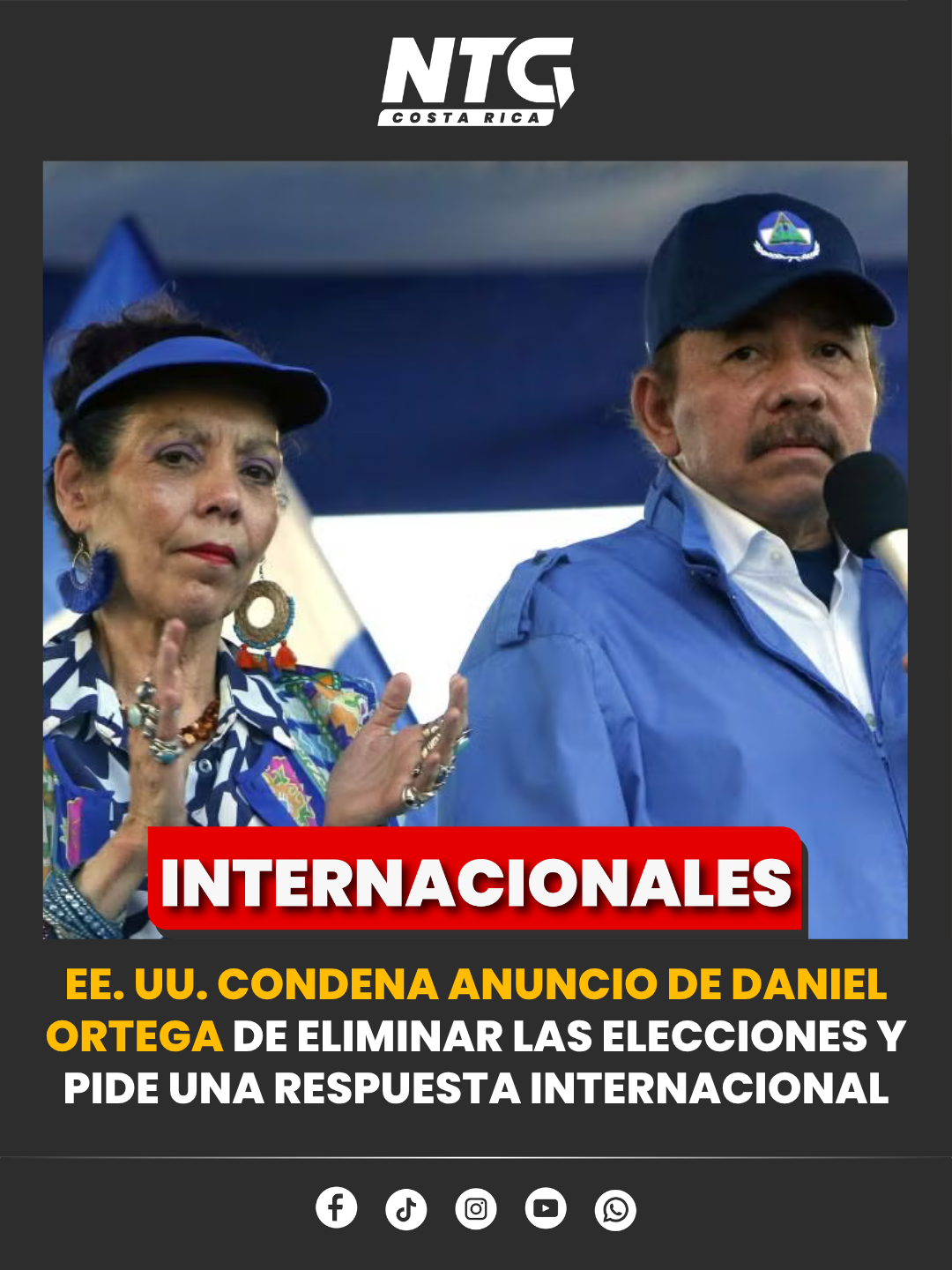 EE. UU. condena anuncio de Daniel Ortega de eliminar las elecciones y pide una respuesta internacional